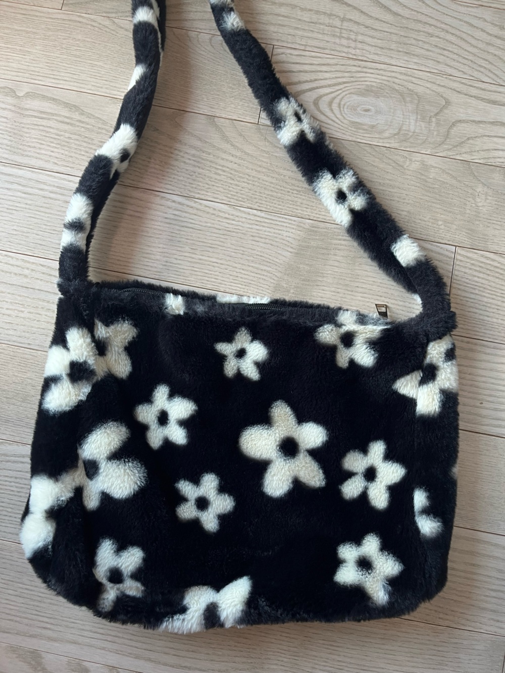 Black & White Floral Faux-Fur Bag